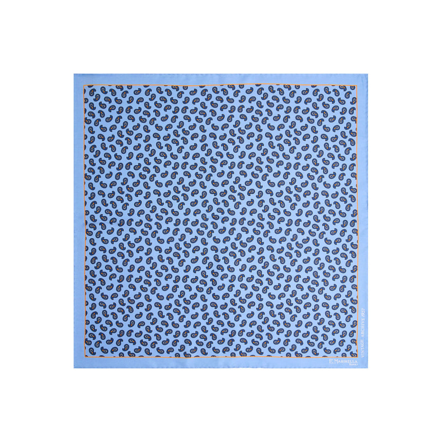 LIGHT BLUE HAND-PRINTED SILK POCKET SQUARE