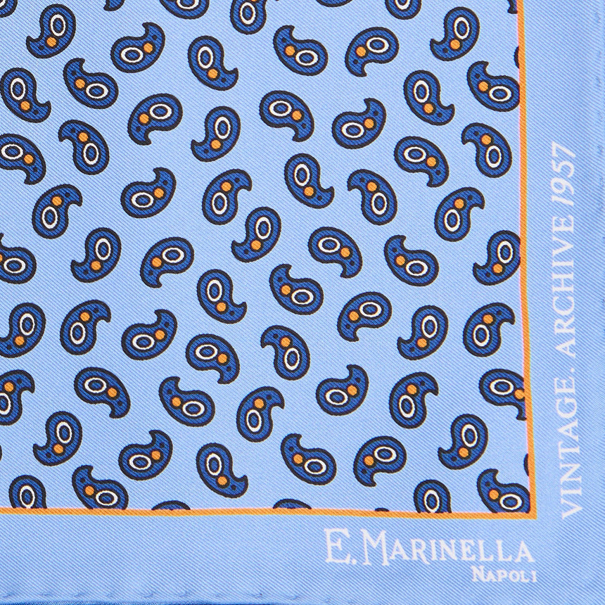 LIGHT BLUE HAND-PRINTED SILK POCKET SQUARE