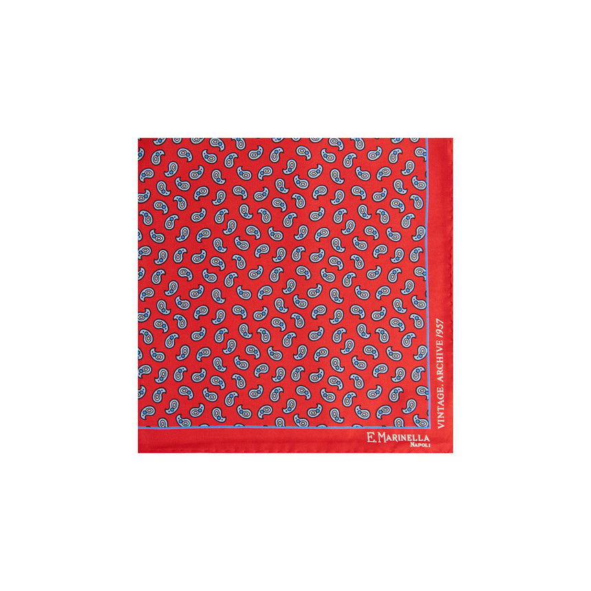 RED HAND-PRINTED SILK POCKET SQUARE