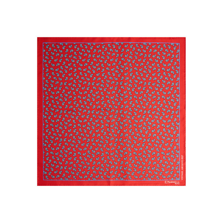 RED HAND-PRINTED SILK POCKET SQUARE
