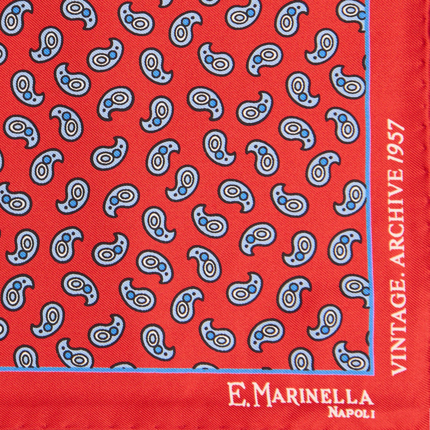 RED HAND-PRINTED SILK POCKET SQUARE