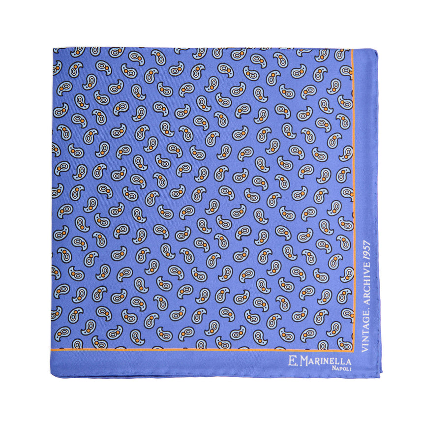 POCHETTE DA TASCHINO IN SETA STAMPATA A MANO AZZURRO POLVERE