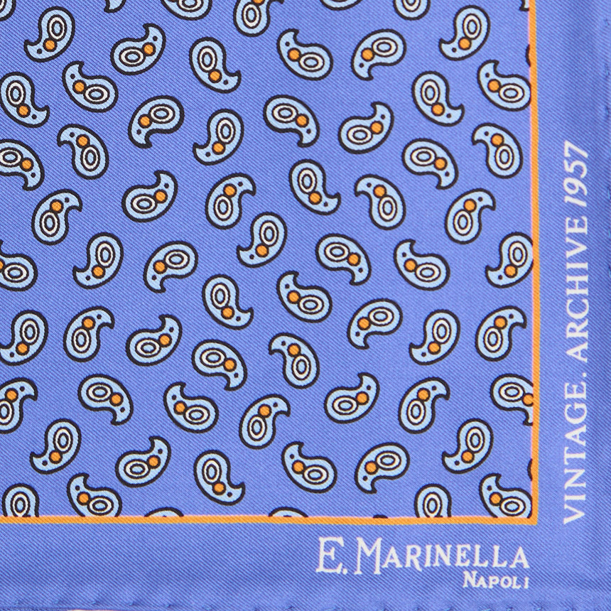 POWDER BLUE HAND-PRINTED SILK POCKET SQUARE