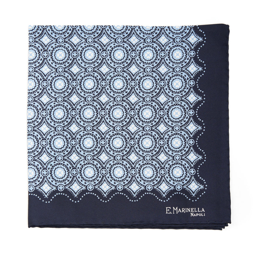 POCHETTE DA TASCHINO IN SETA STAMPATA A MANO BLU SCURO