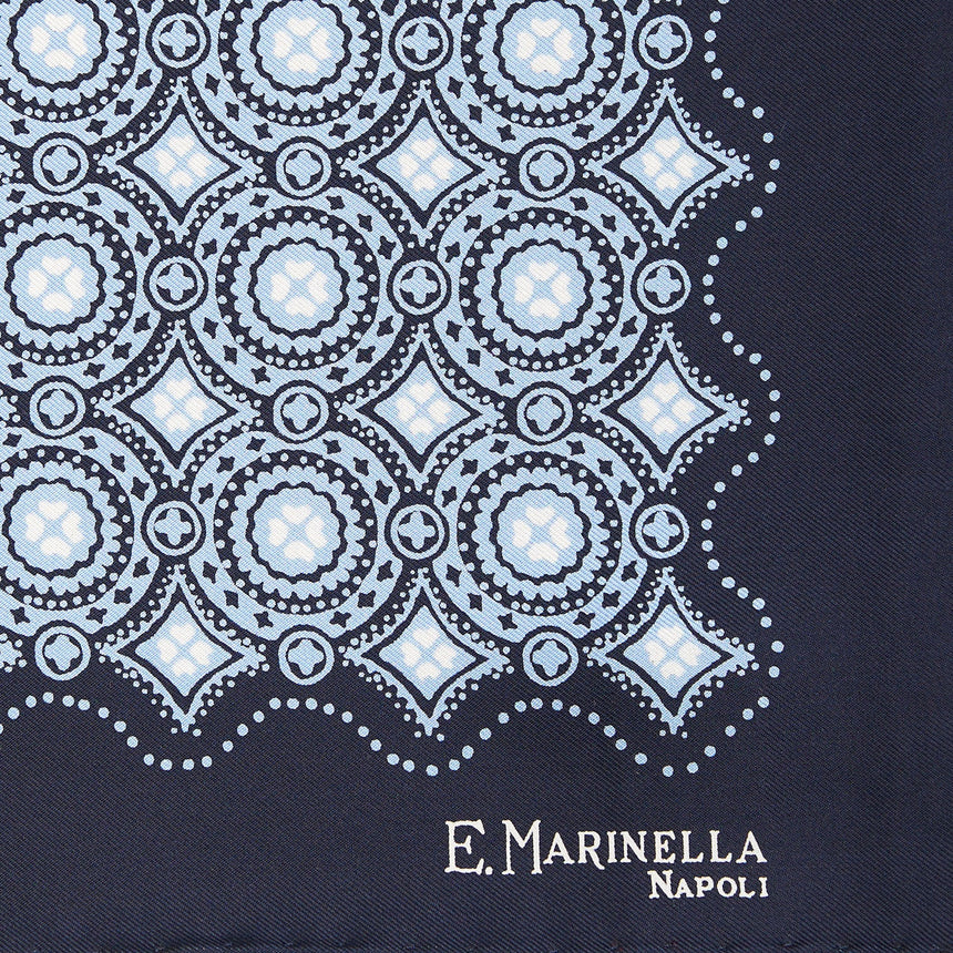 DARK BLUE HAND-PRINTED SILK POCKET SQUARE