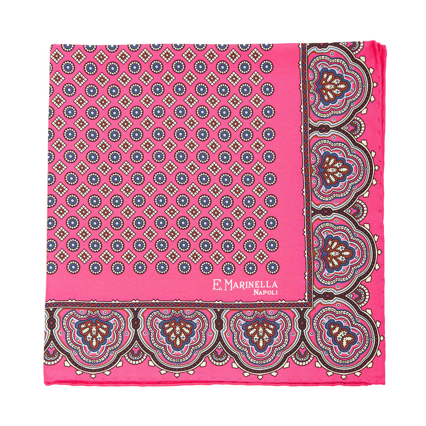 PINK HAND-PRINTED SILK POCKET SQUARE