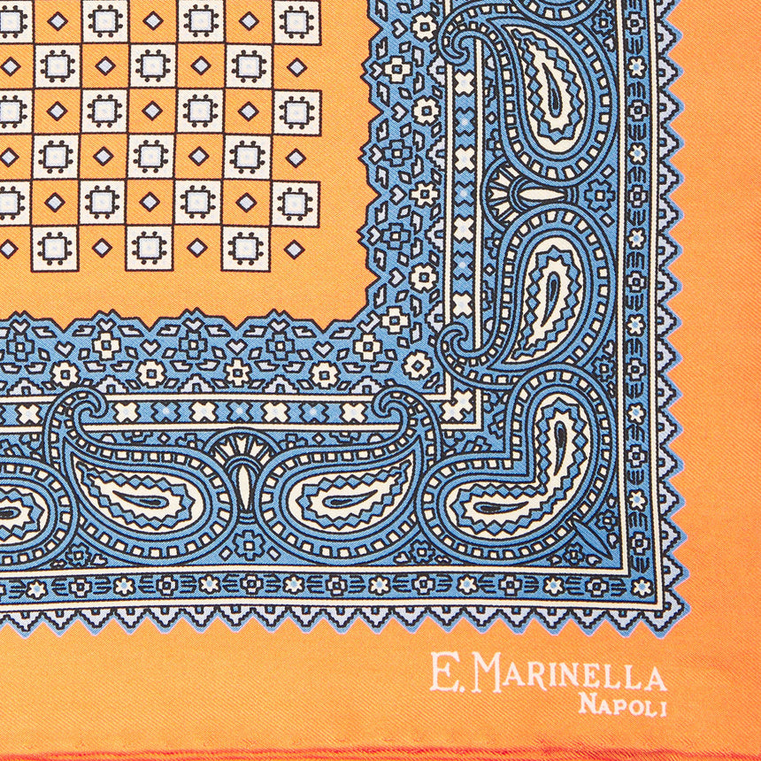 ORANGE HAND-PRINTED SILK POCKET SQUARE