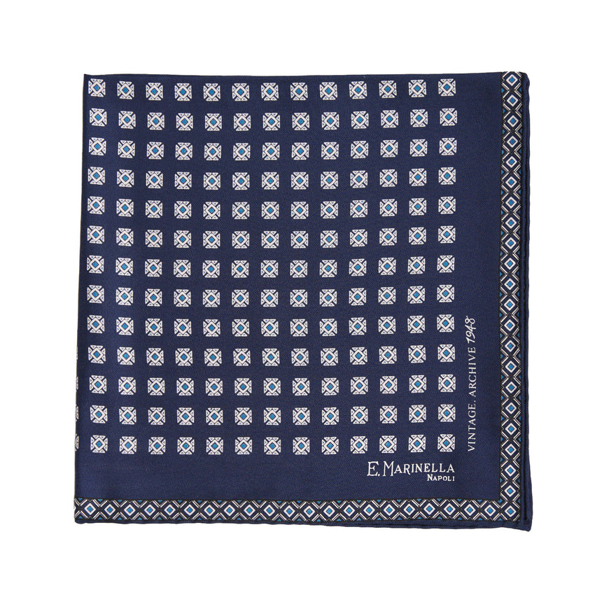 POCHETTE DA TASCHINO IN SETA STAMPATA A MANO BLU SCURO