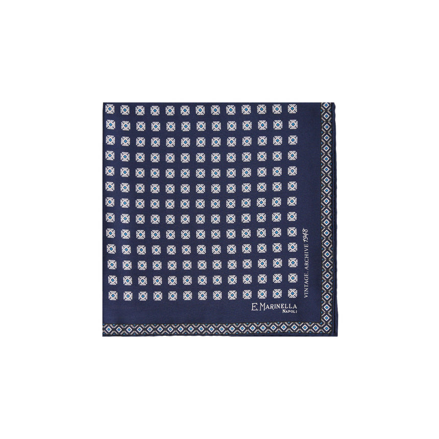 POCHETTE DA TASCHINO IN SETA STAMPATA A MANO BLU SCURO