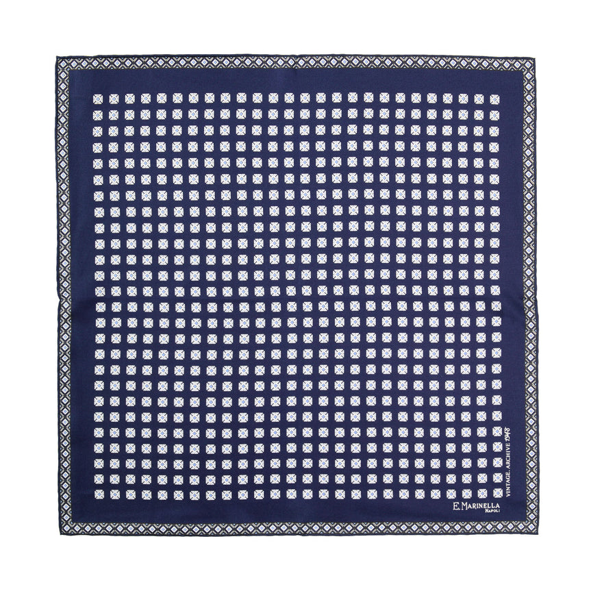 POCHETTE DA TASCHINO IN SETA STAMPATA A MANO BLU SCURO