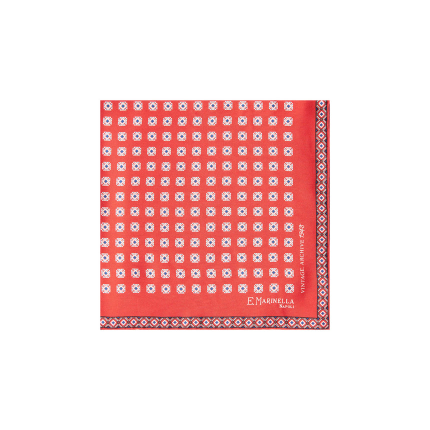 RED HAND-PRINTED SILK POCKET SQUARE