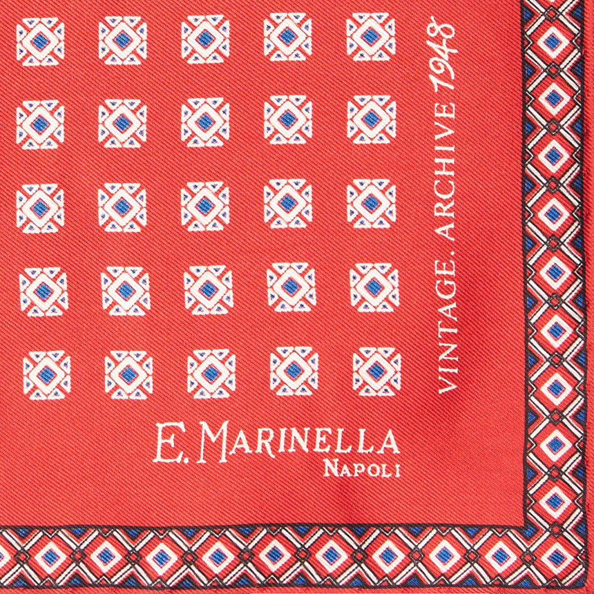 RED HAND-PRINTED SILK POCKET SQUARE