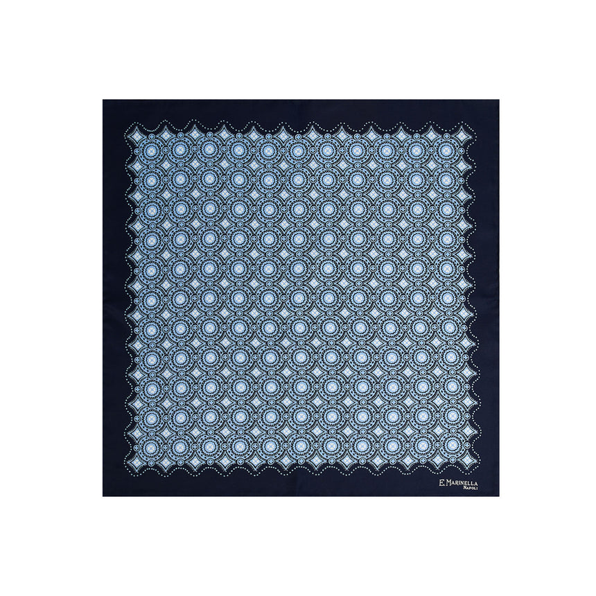 DARK BLUE HAND-PRINTED SILK POCKET SQUARE