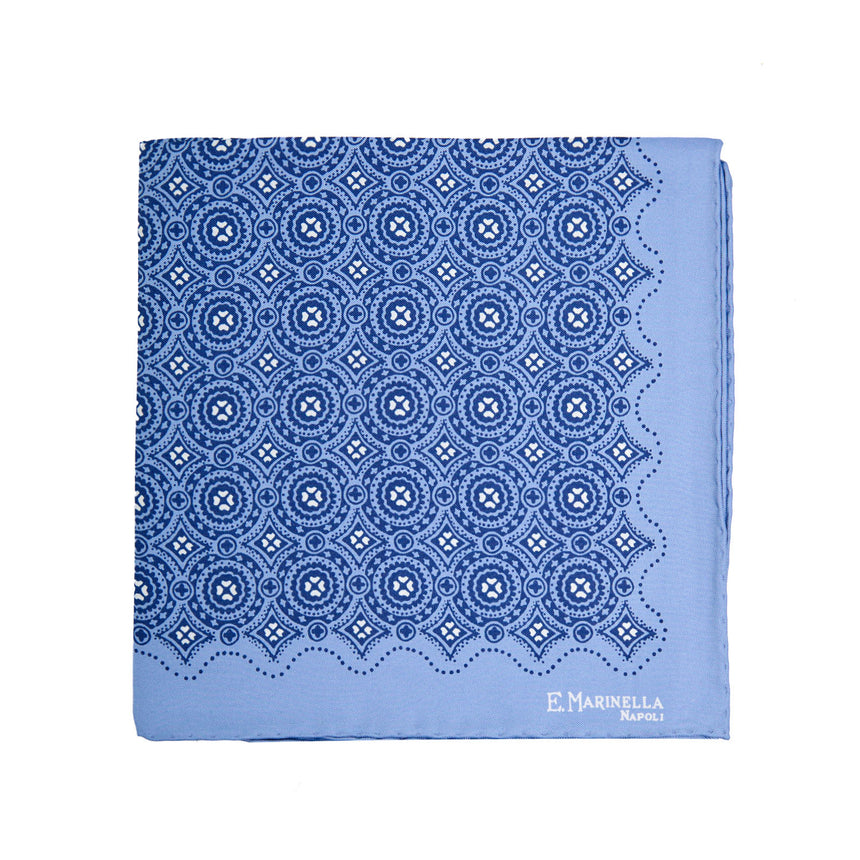 POCHETTE DA TASCHINO IN SETA STAMPATA A MANO AZZURRA