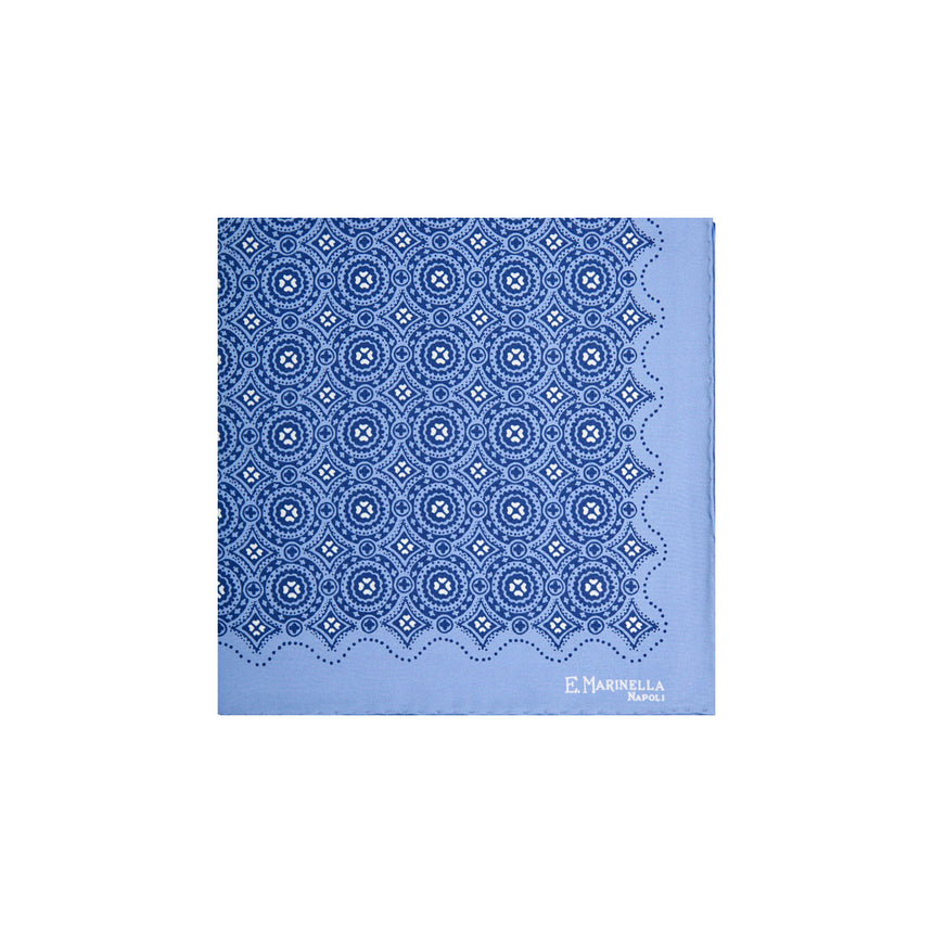 LIGHT BLUE HAND-PRINTED SILK POCKET SQUARE