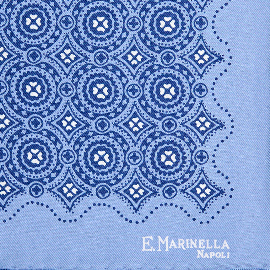 LIGHT BLUE HAND-PRINTED SILK POCKET SQUARE