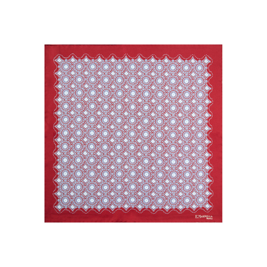 BURGUNDY HAND-PRINTED SILK POCKET SQUARE