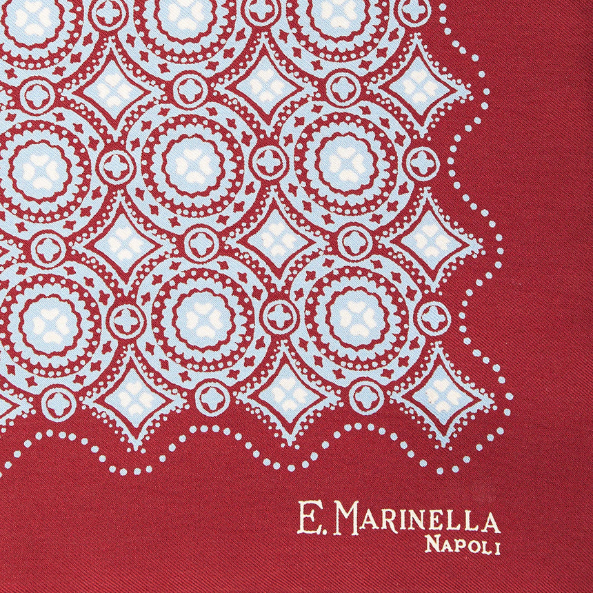 BURGUNDY HAND-PRINTED SILK POCKET SQUARE