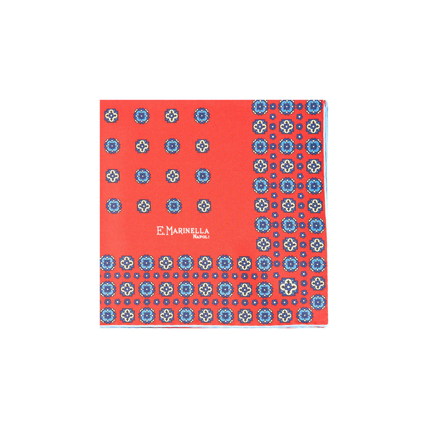 RED HAND-PRINTED SILK POCKET SQUARE