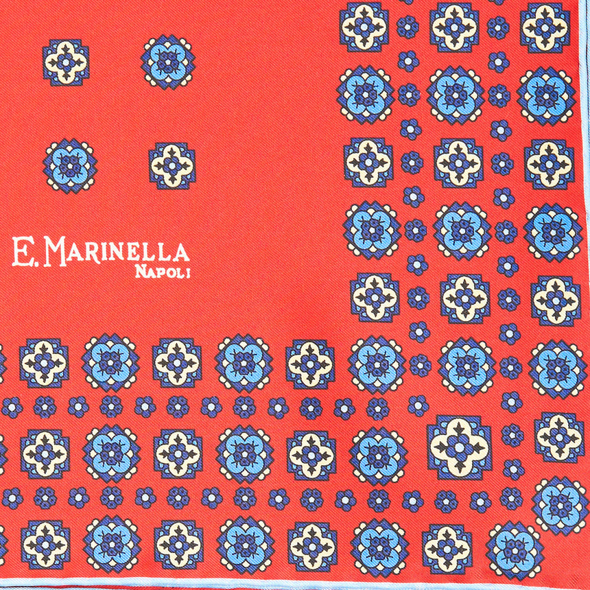 RED HAND-PRINTED SILK POCKET SQUARE