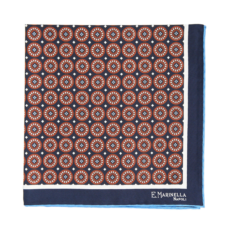 POCHETTE DA TASCHINO IN SETA STAMPATA A MANO BLU SCURO