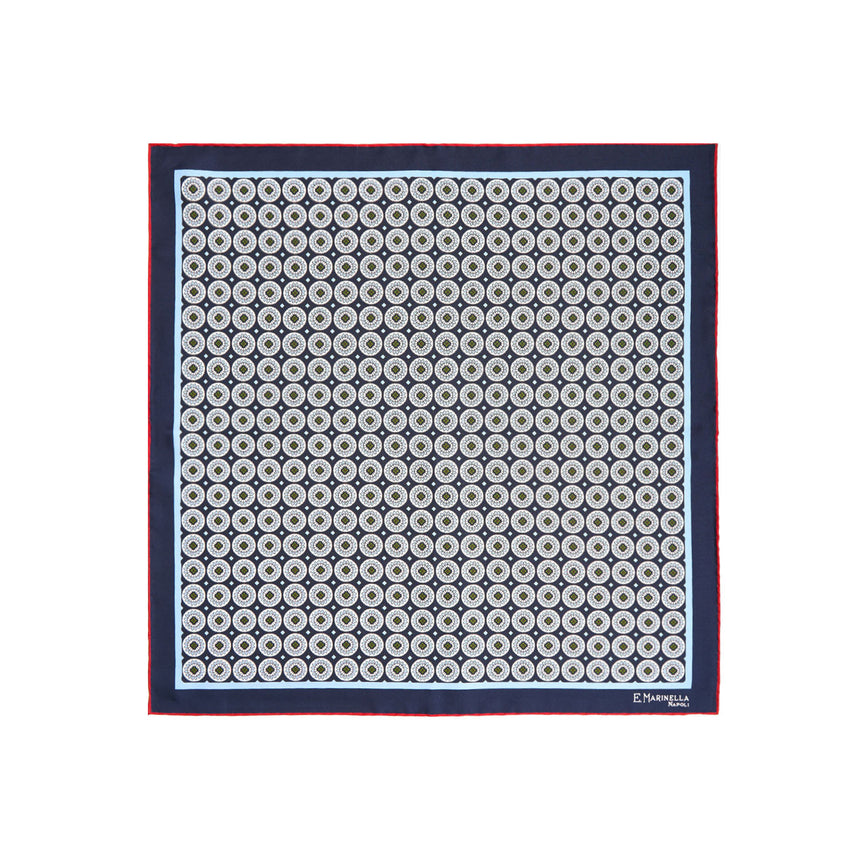 DARK BLUE HAND-PRINTED SILK POCKET SQUARE