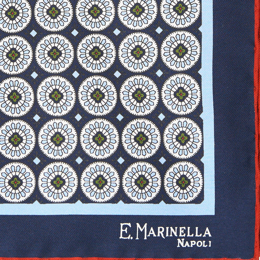DARK BLUE HAND-PRINTED SILK POCKET SQUARE