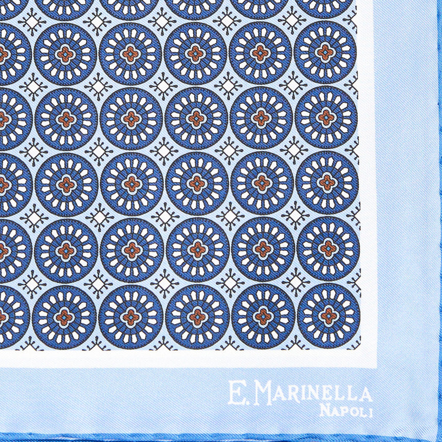LIGHT BLUE HAND-PRINTED SILK POCKET SQUARE