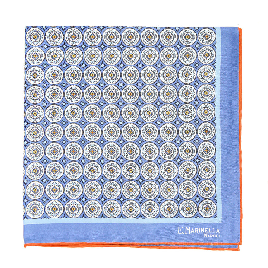 POWDER BLUE HAND-PRINTED SILK POCKET SQUARE