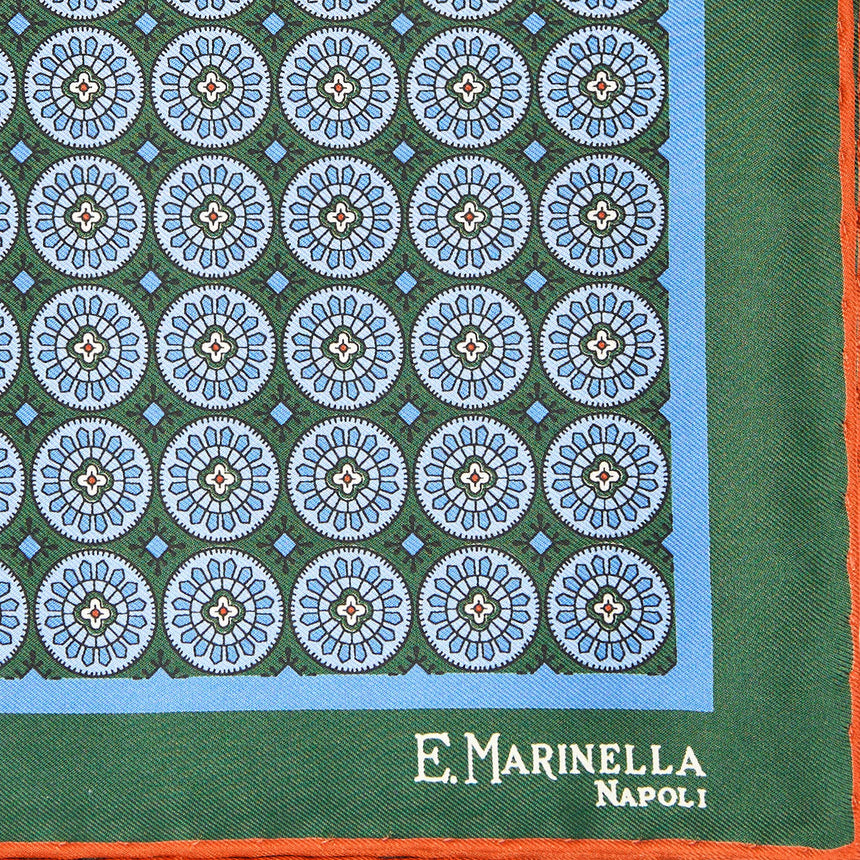 DARK GREEN HAND-PRINTED SILK POCKET SQUARE