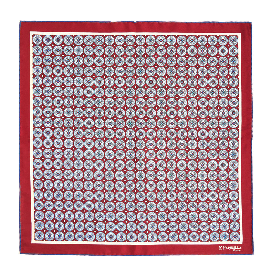 BURGUNDY HAND-PRINTED SILK POCKET SQUARE