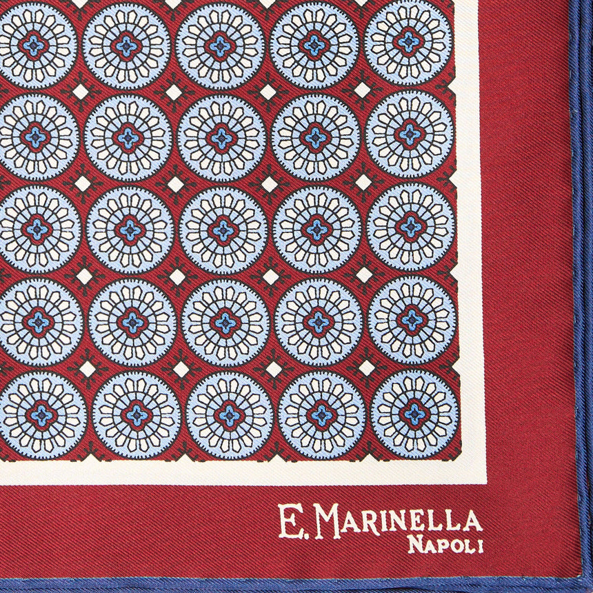 BURGUNDY HAND-PRINTED SILK POCKET SQUARE