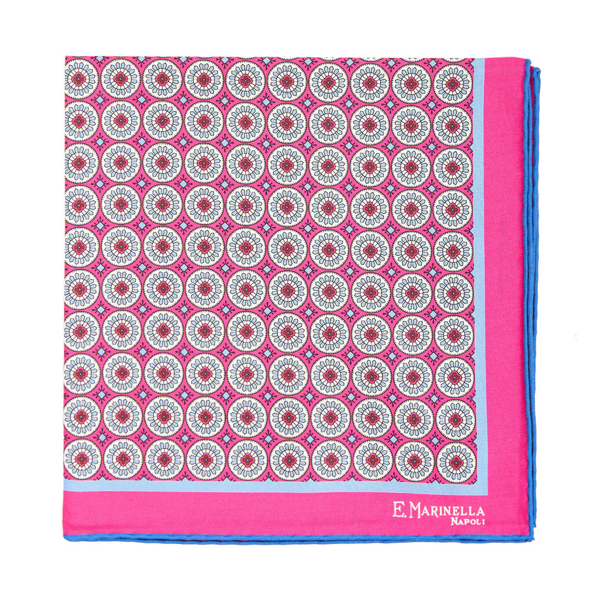 FUCHSIA HAND-PRINTED SILK POCKET SQUARE