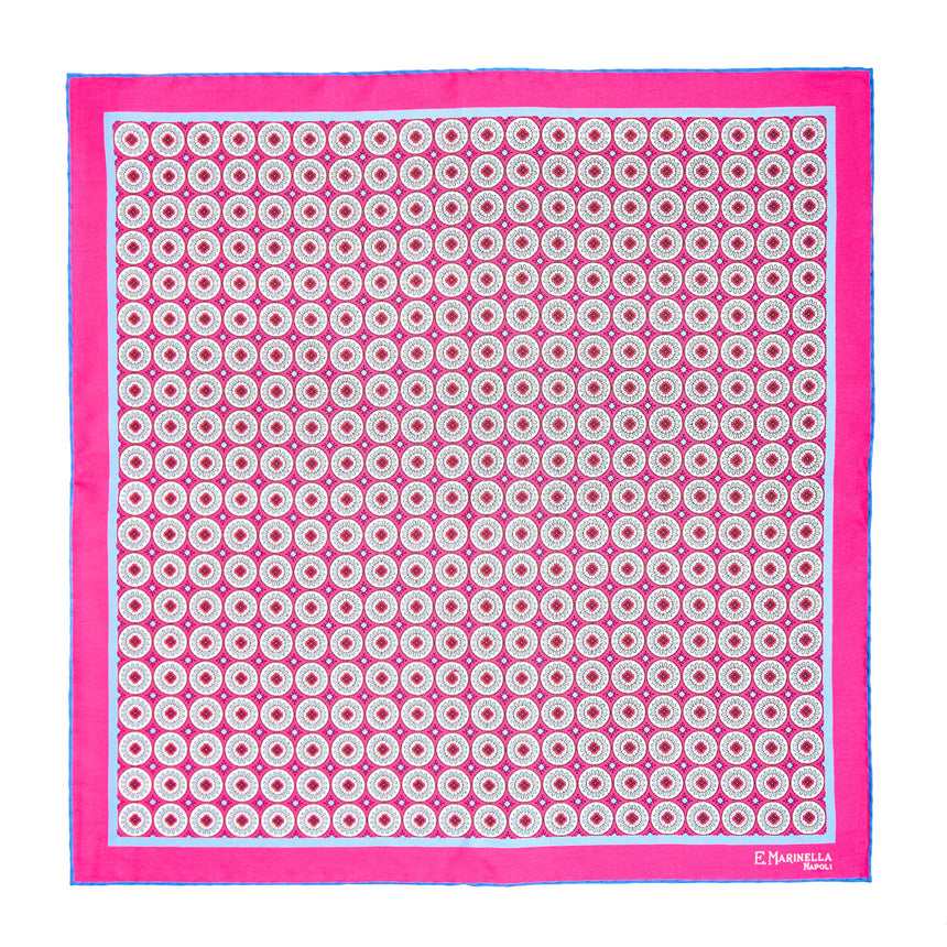 FUCHSIA HAND-PRINTED SILK POCKET SQUARE