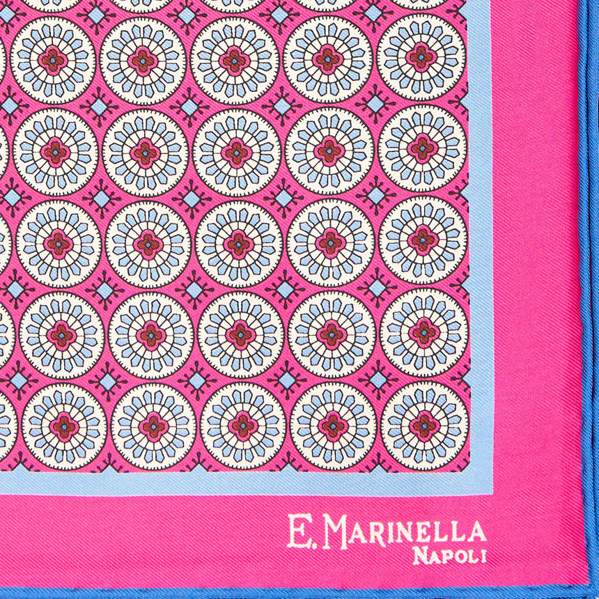 FUCHSIA HAND-PRINTED SILK POCKET SQUARE