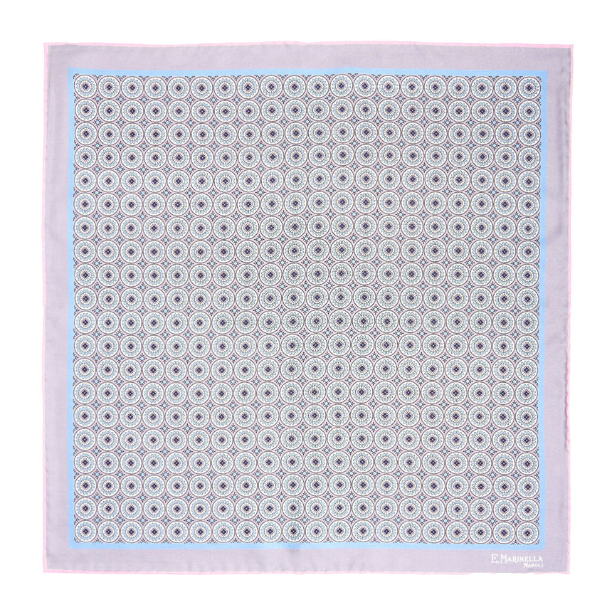 LIGHT GREY HAND-PRINTED SILK POCKET SQUARE