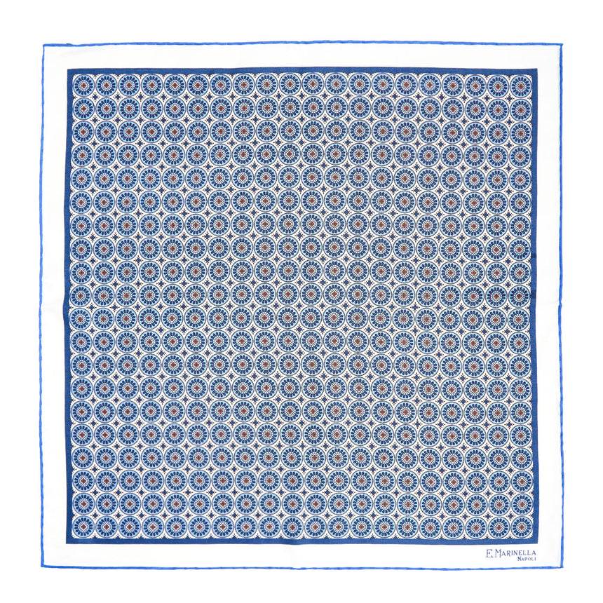 WHITE HAND-PRINTED SILK POCKET SQUARE