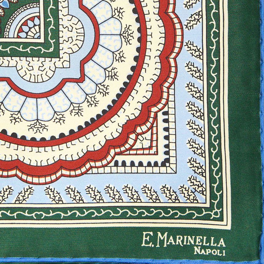 DARK GREEN HAND-PRINTED SILK POCKET SQUARE