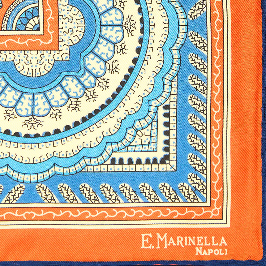 ORANGE HAND-PRINTED SILK POCKET SQUARE