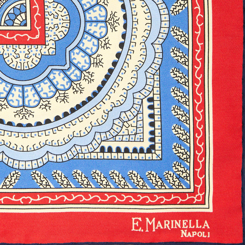 RED HAND-PRINTED SILK POCKET SQUARE