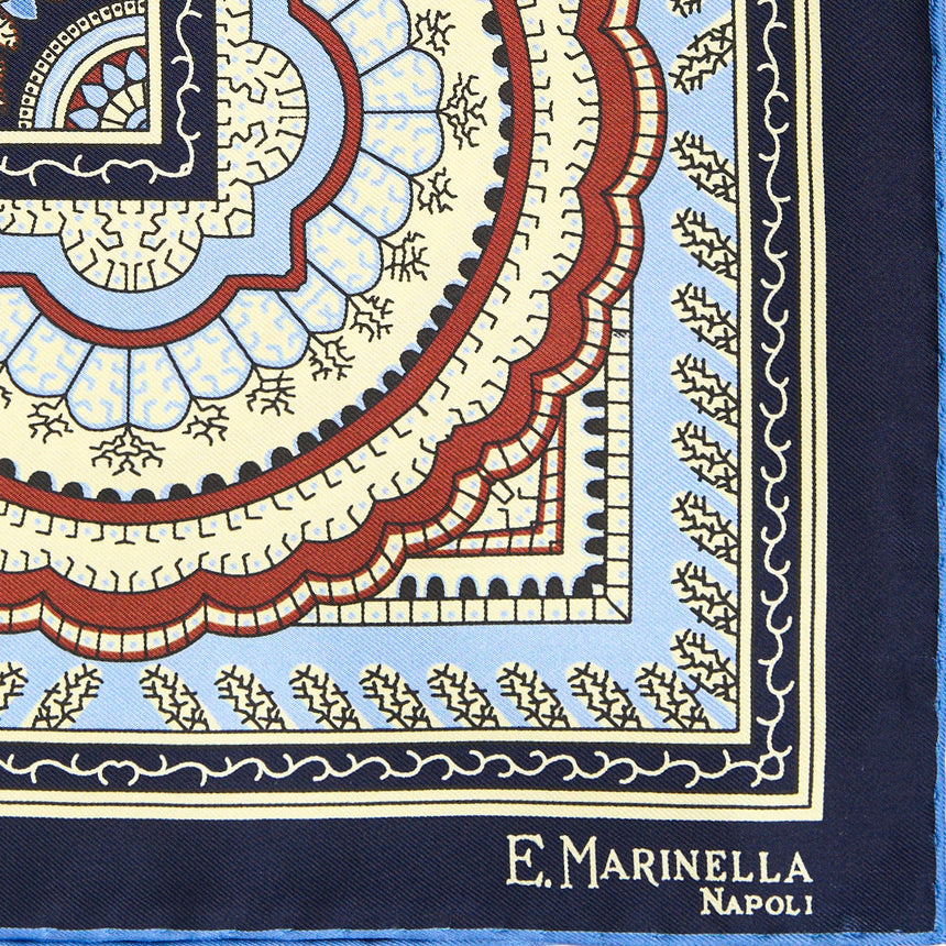 DARK BLUE HAND-PRINTED SILK POCKET SQUARE