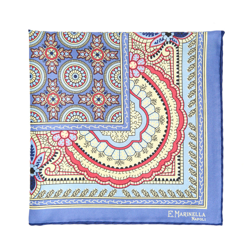 POWDER BLUE HAND-PRINTED SILK POCKET SQUARE