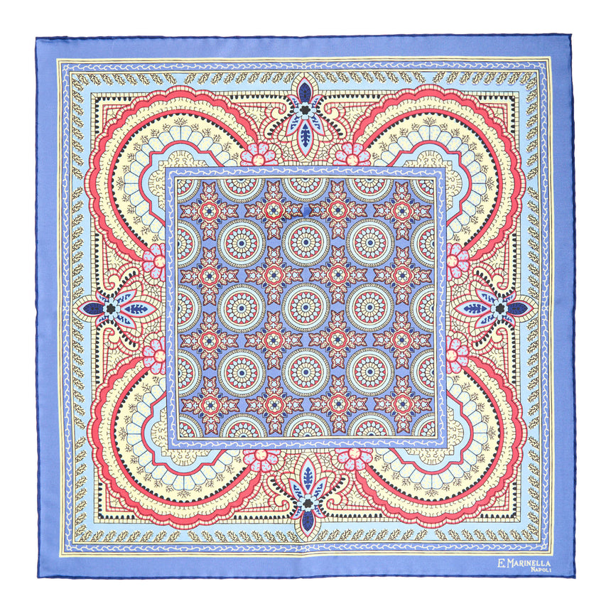 POWDER BLUE HAND-PRINTED SILK POCKET SQUARE