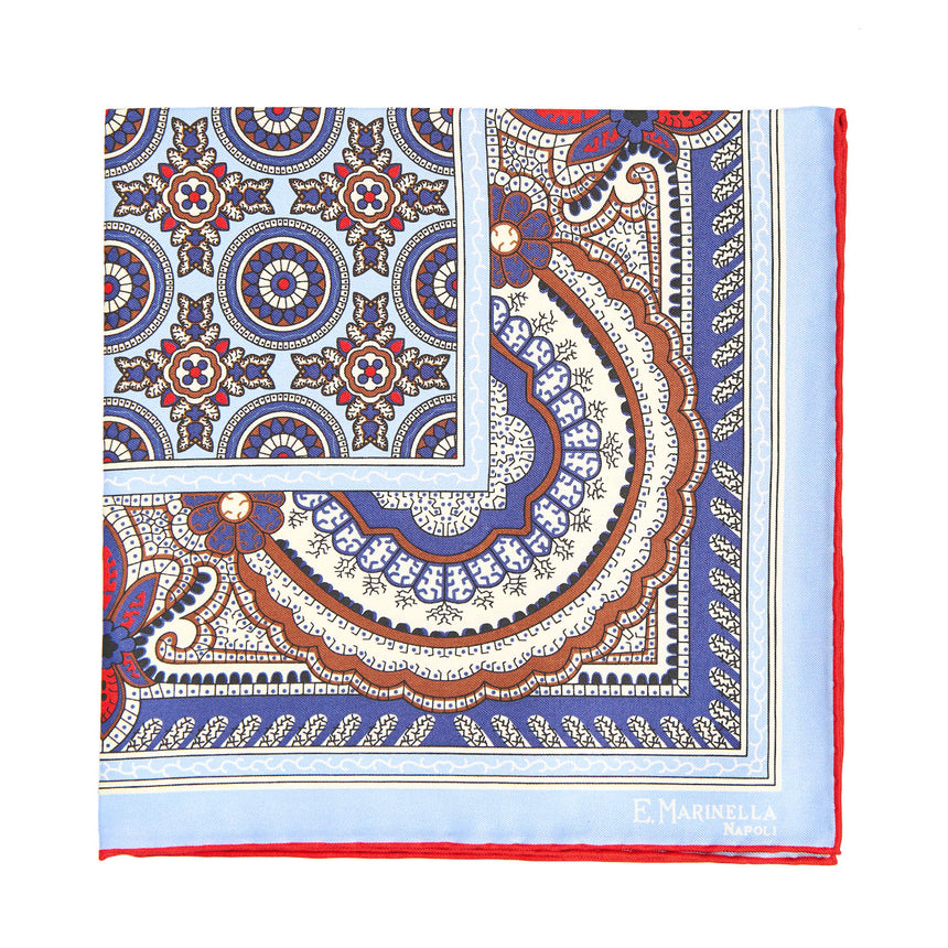 LIGHT BLUE HAND-PRINTED SILK POCKET SQUARE