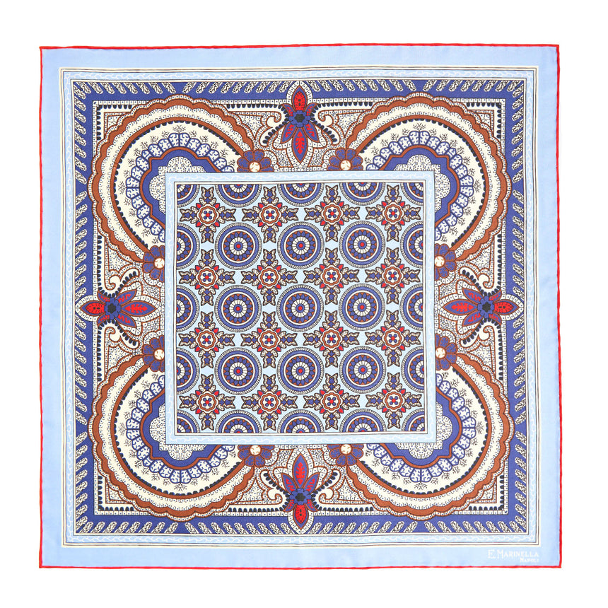LIGHT BLUE HAND-PRINTED SILK POCKET SQUARE