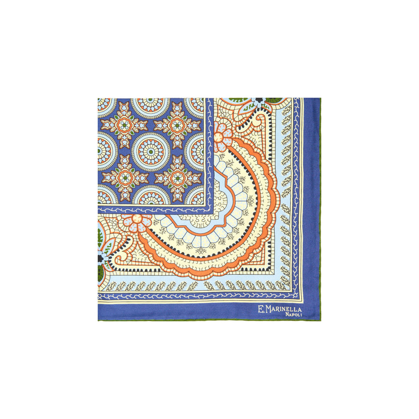 POCHETTE DA TASCHINO IN SETA STAMPATA A MANO BLU