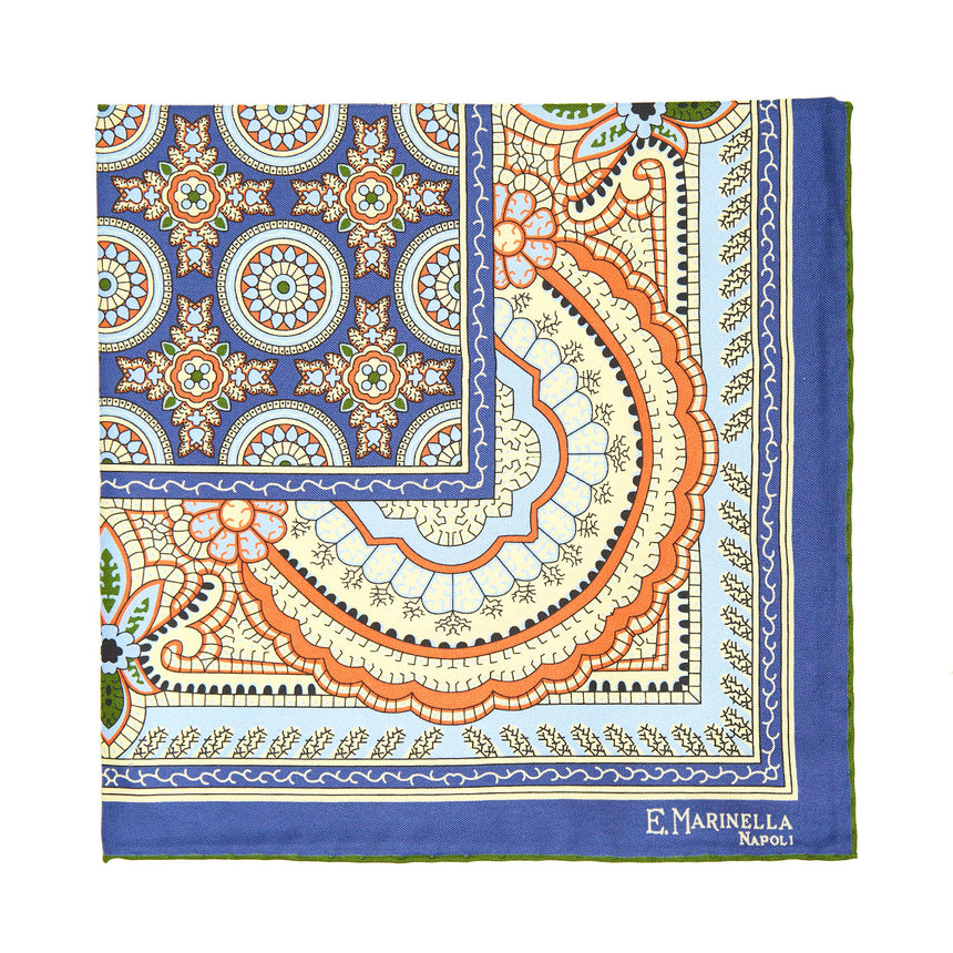 POCHETTE DA TASCHINO IN SETA STAMPATA A MANO BLU