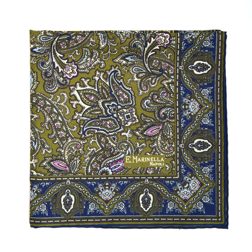 POCHETTE DA TASCHINO IN SETA STAMPATA A MANO VERDE OLIVA