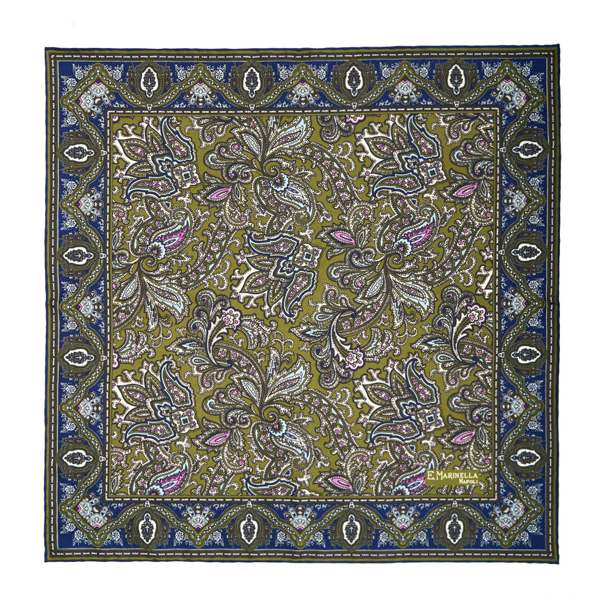 POCHETTE DA TASCHINO IN SETA STAMPATA A MANO VERDE OLIVA