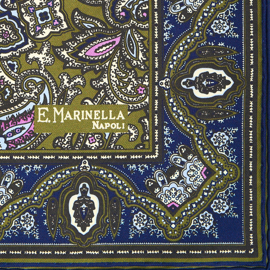 POCHETTE DA TASCHINO IN SETA STAMPATA A MANO VERDE OLIVA